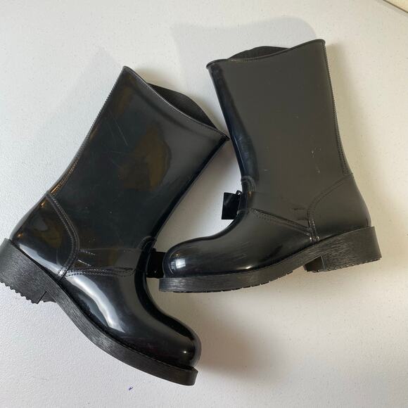 RED Valentino Women's EU 40 / US 10 Designer Black Rubber Rain Boots NO INSOLES - Picture 5 of 16